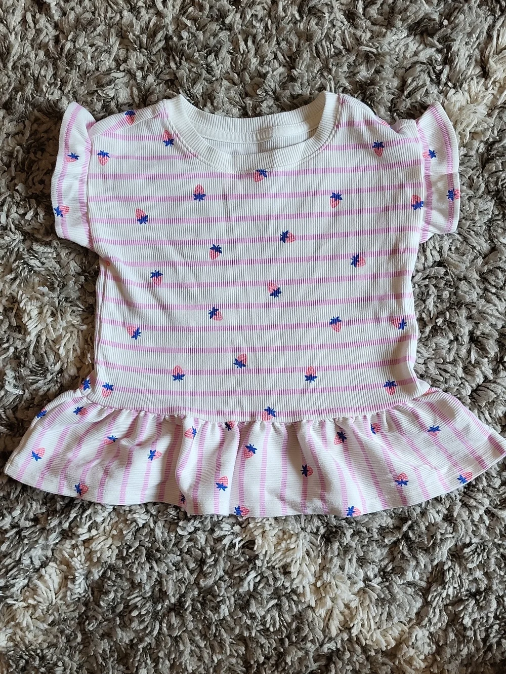 Cat & Jack Pink and Blue Striped Ruffle Tee